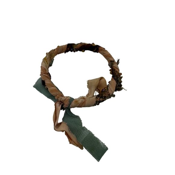 Handcrafted Bohemian Fabric Bracelet With Faux Beads & Frayed Edges - Picture 4 of 4